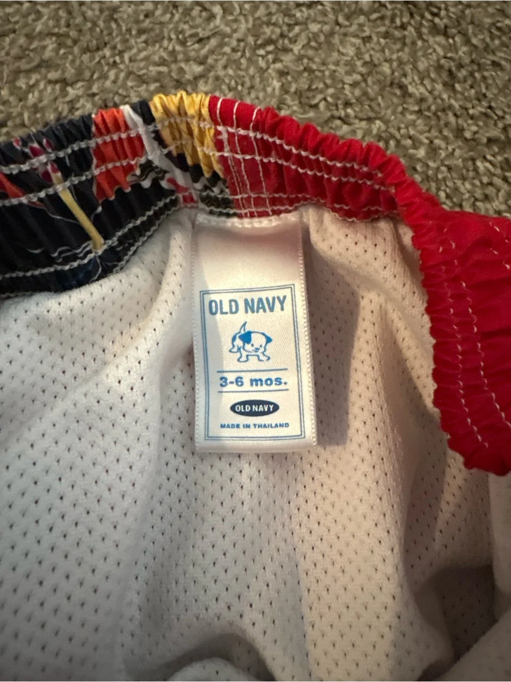 Old Navy Red and Navy Floral-Trim Baby Swim Shorts
